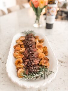 The finished and plated Oven Roasted Hangar Steak Recipe