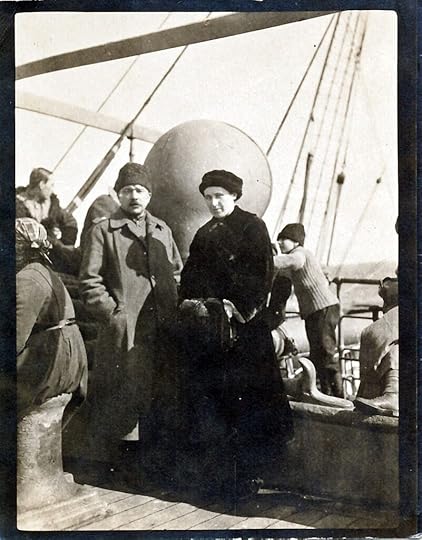 Russian man and woman on a steamship going into exile after the Russian Revolution.