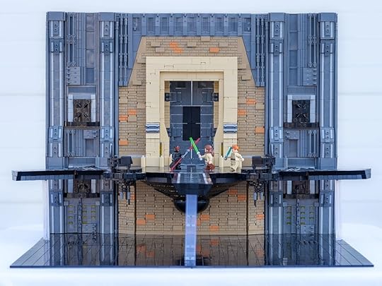 Close up detail on the Jedi and Sith warriors in the custom LEGO Duel of the Fates Star Wars set.