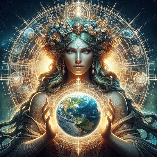 The Goddess Gaia Pantocrateira Shown with Earth in her hands and the words