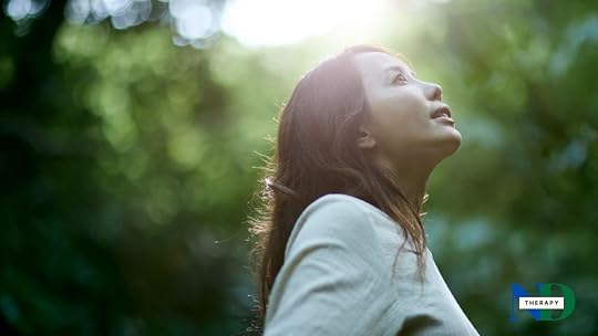 Women being calm on a green background.