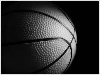 Black and white image of a basketball