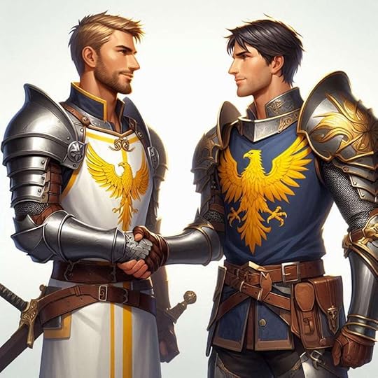 two confident-looking men introduce themselves with a handshake