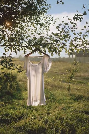 Current image: white dress hanging on a tree branch