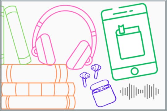 headphones, books, cell phone, ear buds