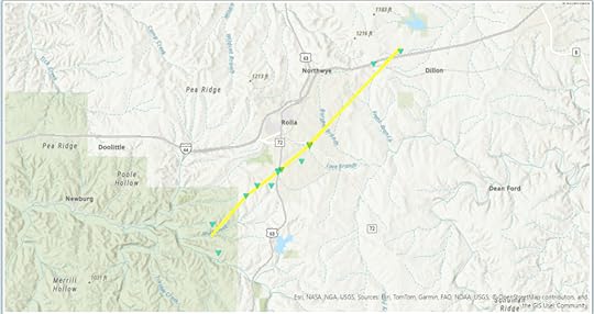Map showing the path of the Rolla tornado on March 14, 2025.