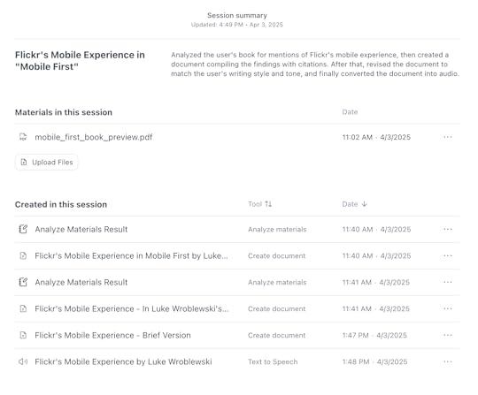 Bench session summary