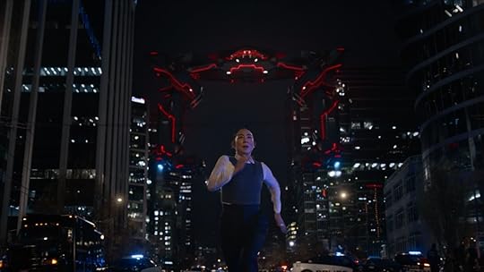 Greta Lee runs for her life from an airship in TRON: Ares