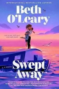 Illustrated cover showing a tanned white couple embracing and kissing while standing on the roof of a houseboat out at sea at sunset with seagulls flying around