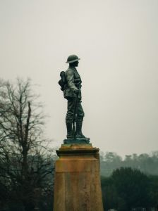 ANZAC soldier statue facing east.
