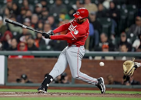 Cincinnati Reds’ Jeimer Candelario #3 strikes out against San Francisco...