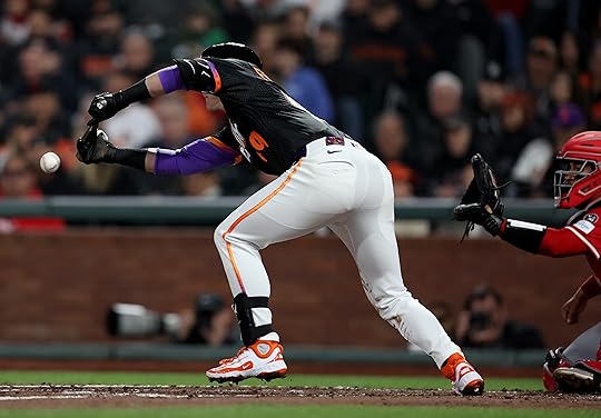 San Francisco Giants’ Tyler Fitzgerald #49 hits a sacrifice bunt...