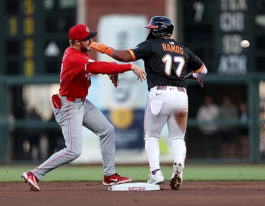 San Francisco Giants’ Heliot Ramos #17 is safe at second...