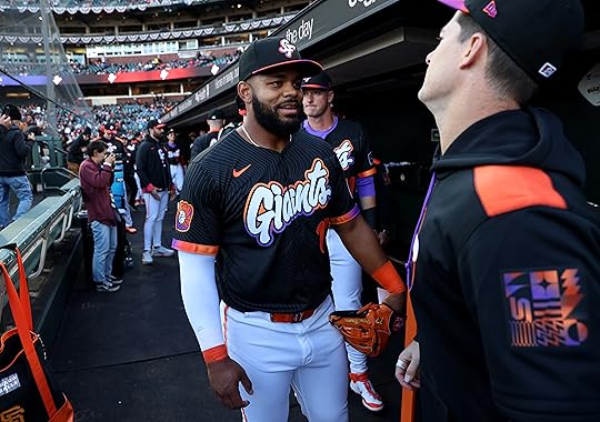 San Francisco Giants’ Heliot Ramos #17 talks with teammate Mike...
