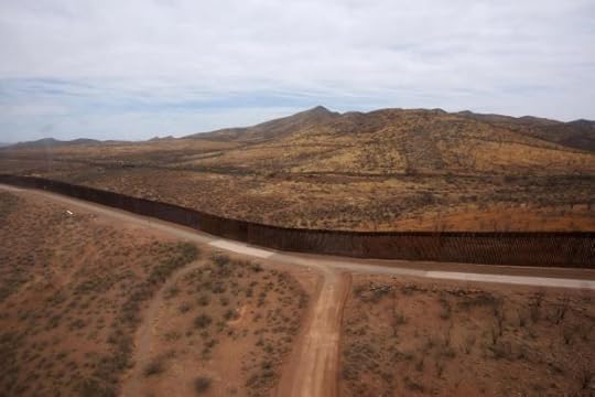 A view from an U.S. Army Blackhawk helicopter as it flies along the US-Mexico border