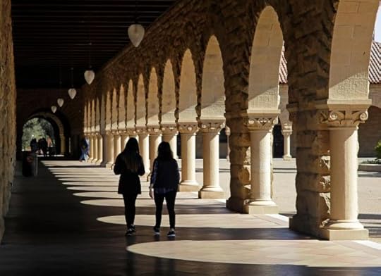 FILE - Students walk on the Stanford University campus, March 14, 2019, in Santa Clara, Calif. (AP Photo/Ben Margot, File)