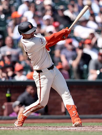 San Francisco Giants’ Patrick Bailey #14 hits an RBI triple...