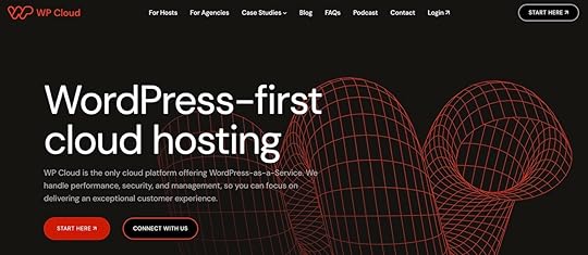 A screenshot of the black, white, and red WP Cloud homepage