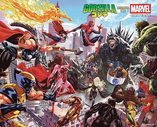 Cover art for Godzilla Destroys the Marvel Universe #1 by Mark Brooks.