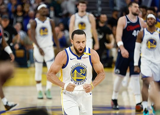 Golden State Warriors’ Stephen Curry (30) celebrates his 3-point basket...