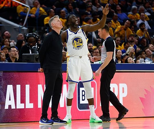 Golden State Warriors’ Draymond Green (23) talks to Golden State...