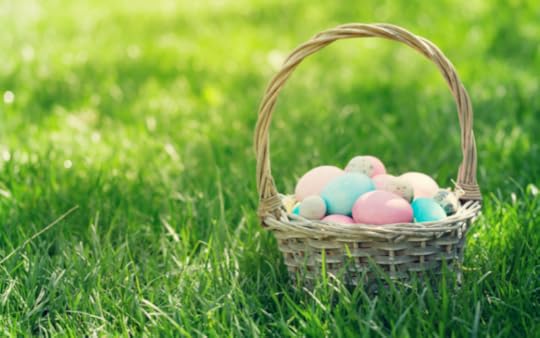 colored easter eggs in a basket