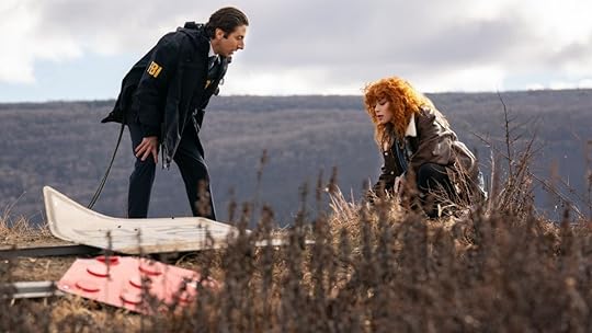 image from poker face season two trailer of charlie investigating with an fbi agent
