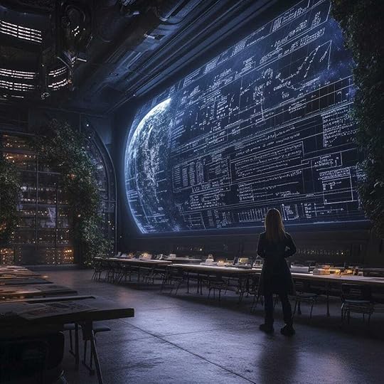 Image of a room dominated by a huge computer screen