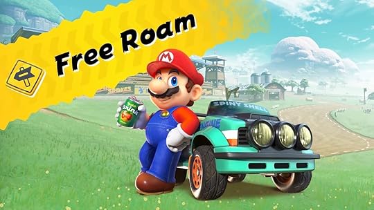 Mario holding a drink near his car in Mario Kart World