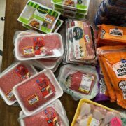 meat items spread out over the table.