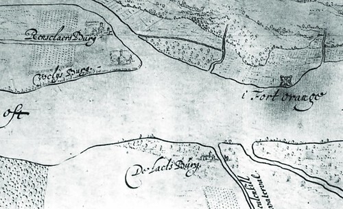 Detail from the Rensselaerswyck map of ca. 1630. From Exploring Albany's Haunted History: The Ten Broeck Mansion