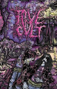 Trve Cvlt cover, with a metalhead getting eaten by some kind of monsterish thing