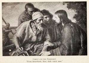 Jesus speaking to his fishing apostles