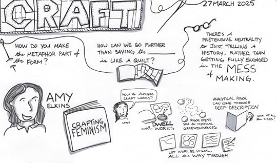 Visual Notes artwork by Danielle Taschereau Mamers, depicting a conversation between OUP author Amy E. Elkins and graduate students at the University of Toronto.