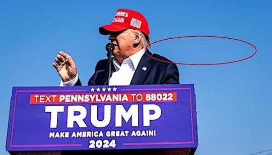 A bullet is caught on camera near President Donald Trump's head in Butler, Pennsylvania, on Saturday, July 13, 2024. (Courtesy Doug Mills / New York Times)