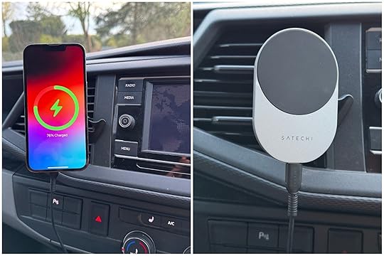 composite of satechi car charger and charing smartphone