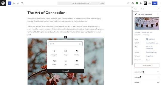 A blog post about the art of connection in the WordPress post editor