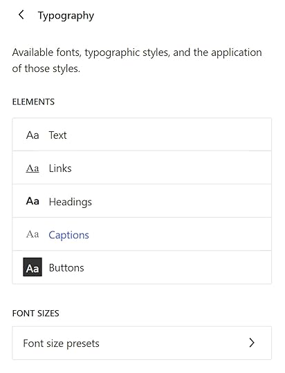 The typography palette on WordPress