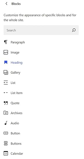 The block menu on WordPress
