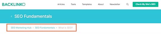 An orange box around the Backlinko blog breadcrumbs