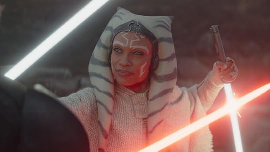 Baylan Skoll (Ray Stevenson) and Ahsoka Tano (Rosario Dawson) duel in