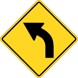 black left turn arrow on yellow background