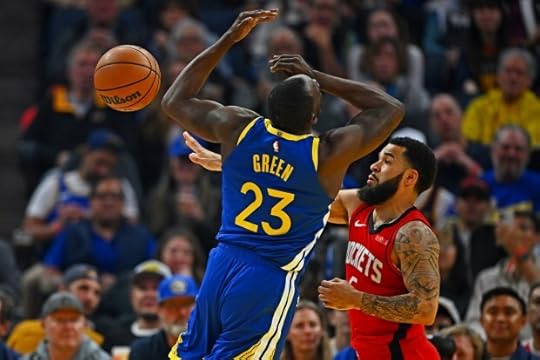 Houston Rockets' Fred VanVleet (5) knocks the ball out of the hands of Golden State Warriors' Draymond Green (23) in the first quarter of their NBA game at Chase Center in San Francisco, Calif., on Sunday, April 6, 2025. (Jose Carlos Fajardo/Bay Area News Group)