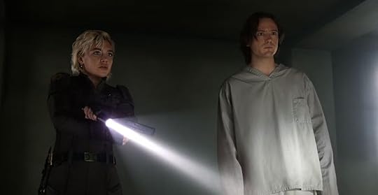 Yelena Belova (Florence Pugh) and Bob Reynolds (Lewis Pullman) in Thunderbolts.*