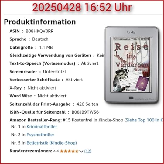 Der Erfolgsroman 'Reise ins Verderben' auf Amazon