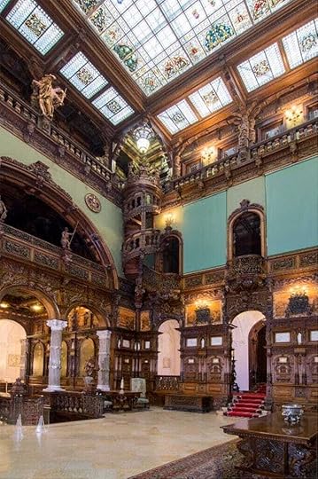 In Peles Castle Romania the stunningly spectacular Honour Hall, which has a sliding stained-glass ceiling, so that guest could look up at the stars.