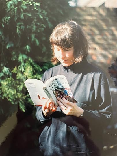 Elleke Boehmer holds a copy of the first edition on publication day, 1995