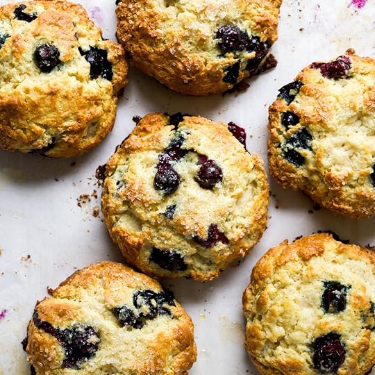 Just baked blueberry lemon scones with sugar over the tops.