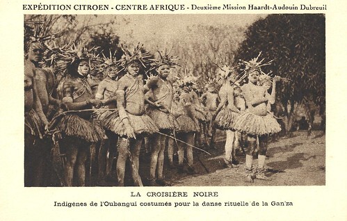 La croisière noire. Indigenous Ubangi dressed for the ritual dance of the Gan'za