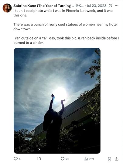 Social media post by Sabrina with photo